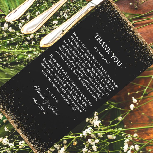 Carte De Remerciements Parties scintillant Noire et Or Tables de réceptio (Créateur téléchargé)