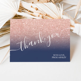 Carte De Remerciements parties scintillant or rose marine bleu ombre scri