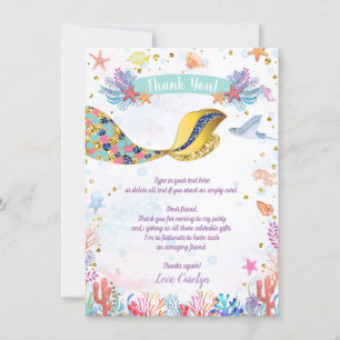 Carte De Remerciements Parties scintillant or Sirène sous la mer Annive