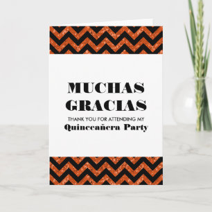 Carte De Remerciements Parties scintillant Orange Chevron Quinceañera Mer