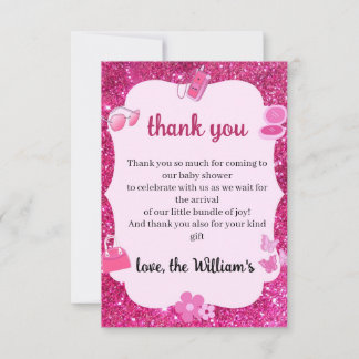 Carte De Remerciements Parties scintillant rose bébé douche