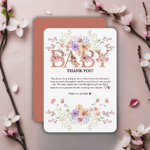Carte De Remerciements Parties scintillant rose floral Baby shower Monogr
