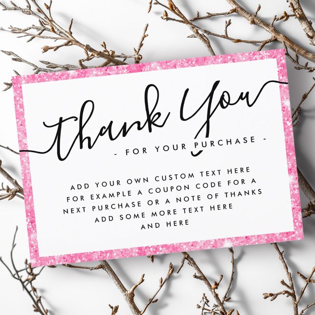 Carte De Remerciements Parties scintillant rose logo personnalisé entrepr (Pink glitter custom logo business thank you note)