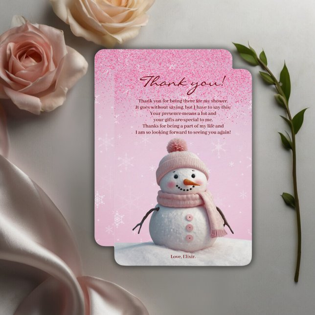 Carte De Remerciements Parties scintillant roses Baby shower de snowman d (Créateur téléchargé)