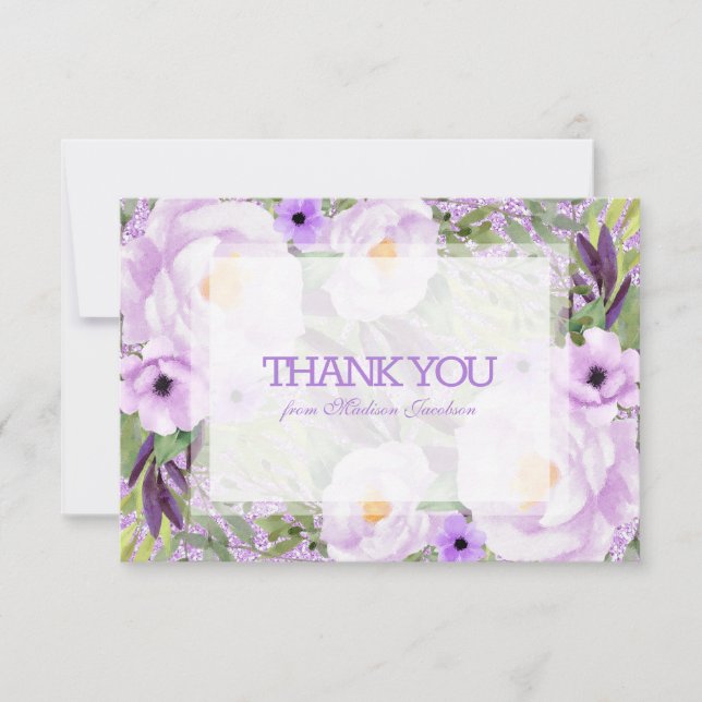 Carte De Remerciements Parties scintillant tendance Purple Floral Sweet 1 (Devant)