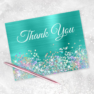 Carte De Remerciements Parties scintillant Turquoise Foil Girly Holo