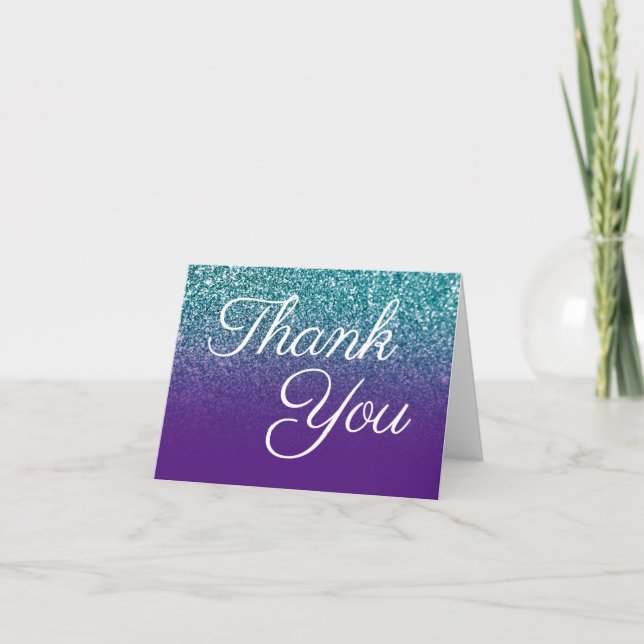 Carte De Remerciements Parties scintillant turquoise Royal Purple Ombre (Devant)