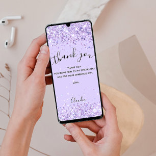 Carte de remerciements parties scintillant violett