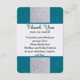 Carte De Remerciements Parties scintillantes et Aqua argentés Teal avec