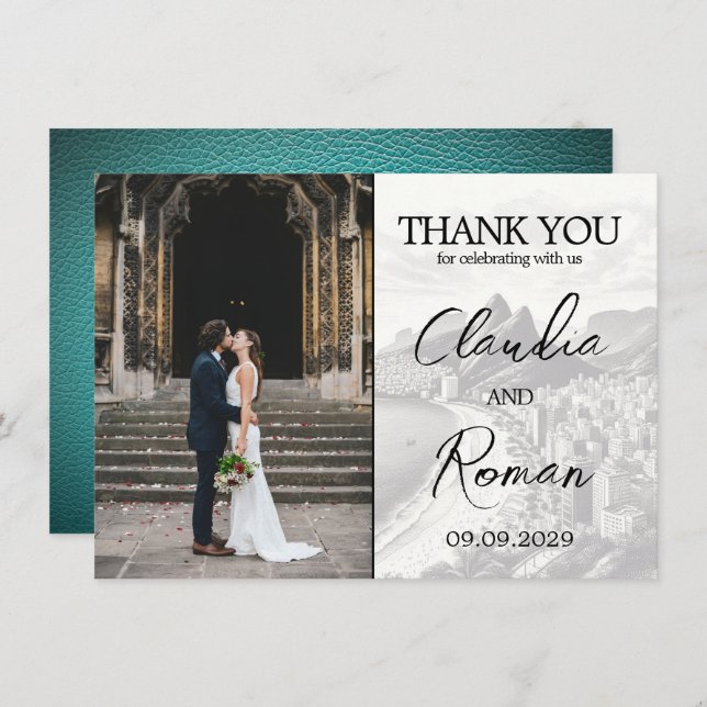 Carte De Remerciements Passeport brésilien sarcelle (Devant / Derrière)