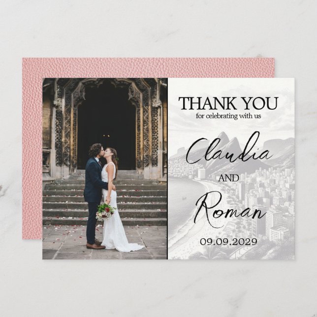 Carte De Remerciements Passeport du Brésil rose (Devant / Derrière)