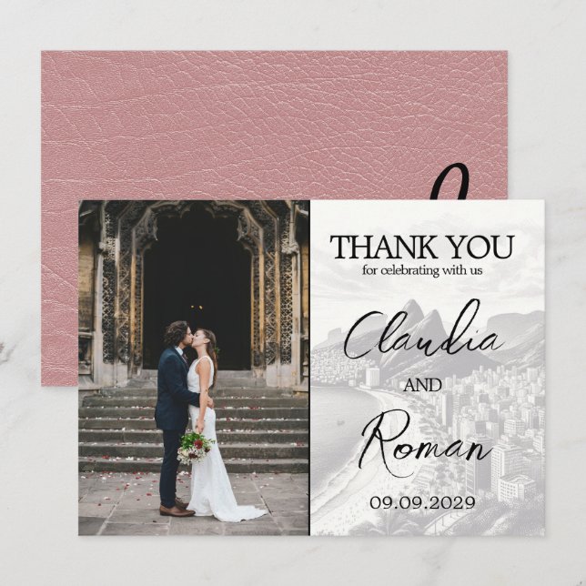 Carte De Remerciements Passeport du Brésil Rose Dusty (Devant / Derrière)