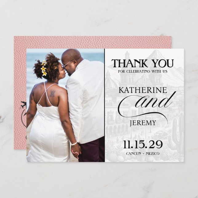 Carte De Remerciements Passeport du Mexique rose (Devant / Derrière)