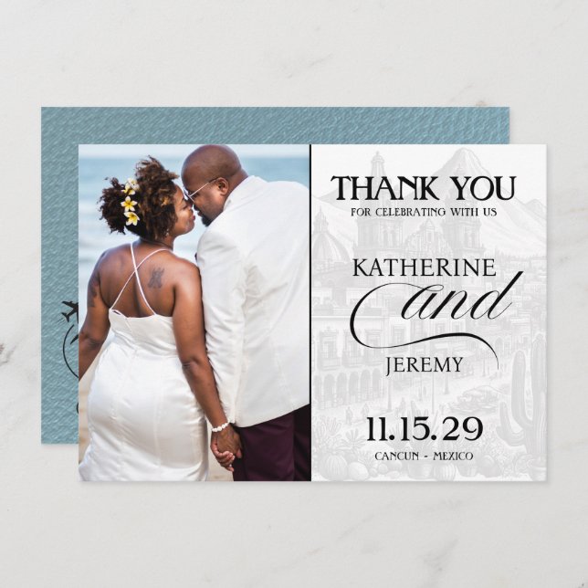 Carte De Remerciements Passeport mexicain bleu ardoise (Devant / Derrière)