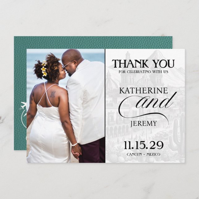 Carte De Remerciements Passeport Mexique Turquoise (Devant / Derrière)