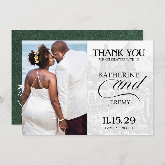 Carte De Remerciements Passeport Mexique Vert (Devant / Derrière)