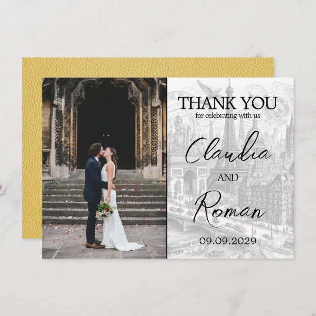 Carte De Remerciements Passeport Paris Jaune (Devant / Derrière)