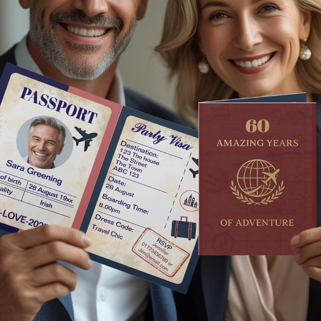 Carte De Remerciements Passeport Style 60e anniversaire Voyage Thème Livr (Créateur téléchargé)