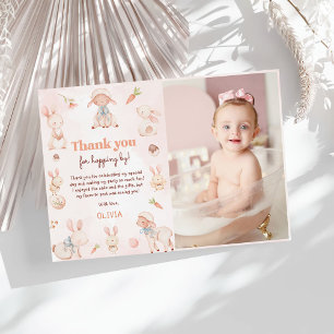 Carte De Remerciements Pastel Aquarelle Bunny Pâques Photo Anniversaire