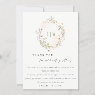 Carte De Remerciements Pastel Blush Fleur sauvage Floral Wreath Mariage