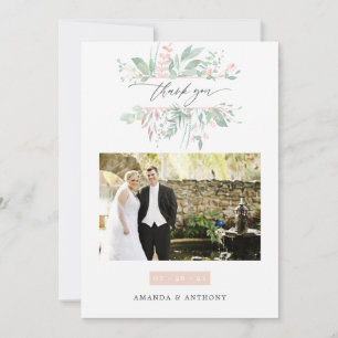 Carte De Remerciements Pastel Blush Greenery Photo Mariage