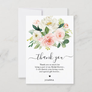 Carte De Remerciements Pastel Blush Joli rose Fête des mariées florale