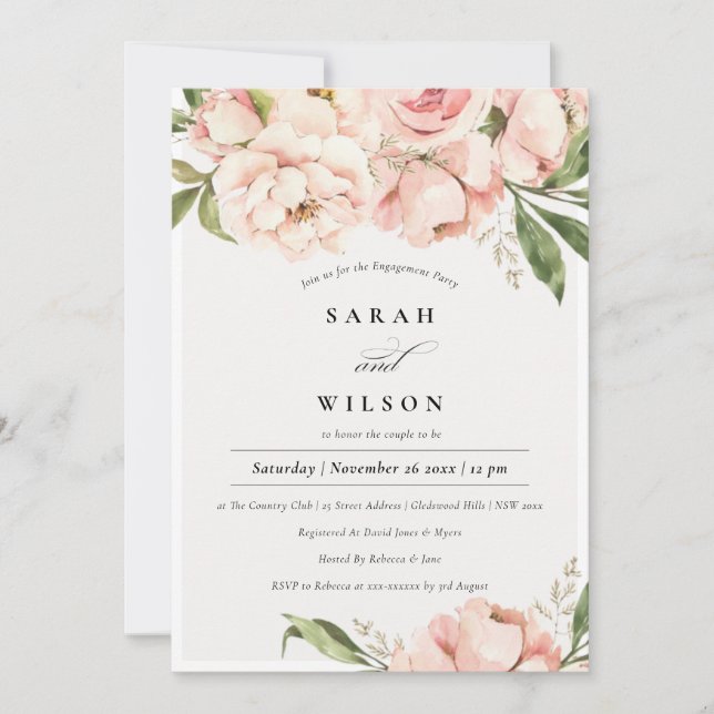 Carte De Remerciements Pastel Blush Peach Peony Floral Fiançailles Invita (Devant)