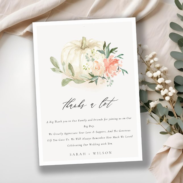 Carte De Remerciements Pastel Citrouille blanc doux Mariage floral (Créateur téléchargé)