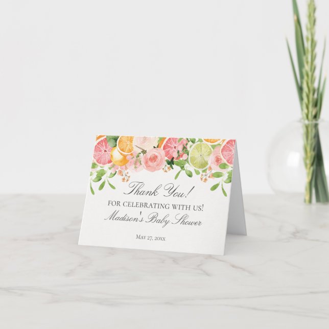 Carte De Remerciements Pastel Citrus Floral Little Cutie Baby shower (Devant)