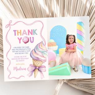 Carte De Remerciements Pastel Coquette Crème glacée Filles Anniversaire P