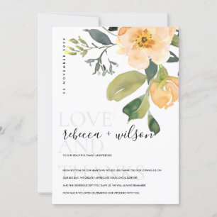 CARTE DE REMERCIEMENTS PASTEL DOUX PÊCHE PIVOINE AQUARELLE FLORALE