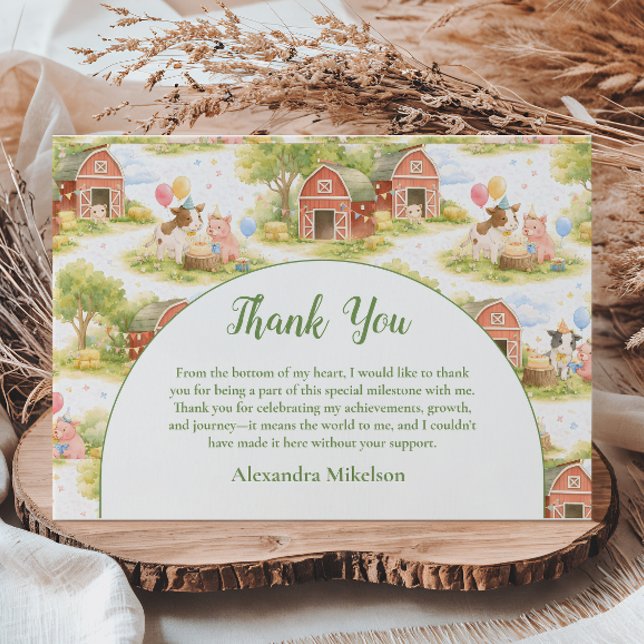 Carte De Remerciements Pastel Farm Animals Barnyard 1st Birthday (Créateur téléchargé)