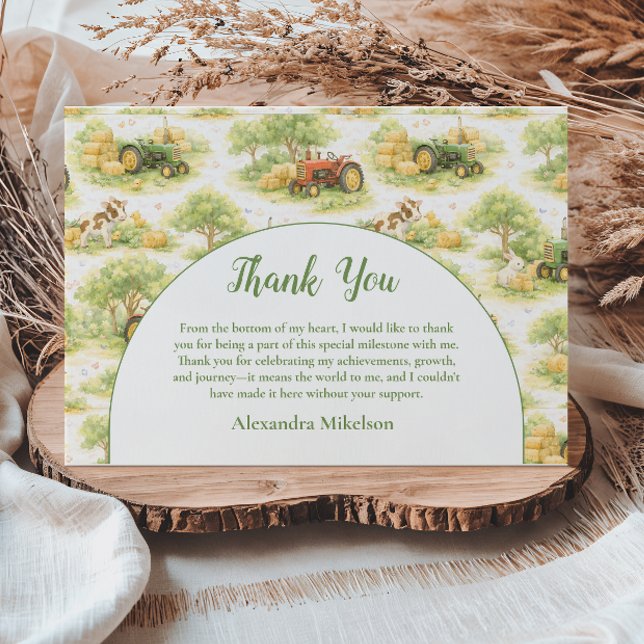 Carte De Remerciements Pastel Farm Tractor Barnyard 1st Birthday (Créateur téléchargé)