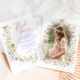 Carte De Remerciements Pastel Fleur sauvage Fairy Garden Baby shower Phot