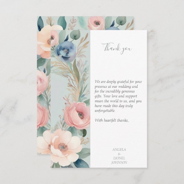 Carte De Remerciements Pastel Floral Elegance Mariage (Devant / Derrière)