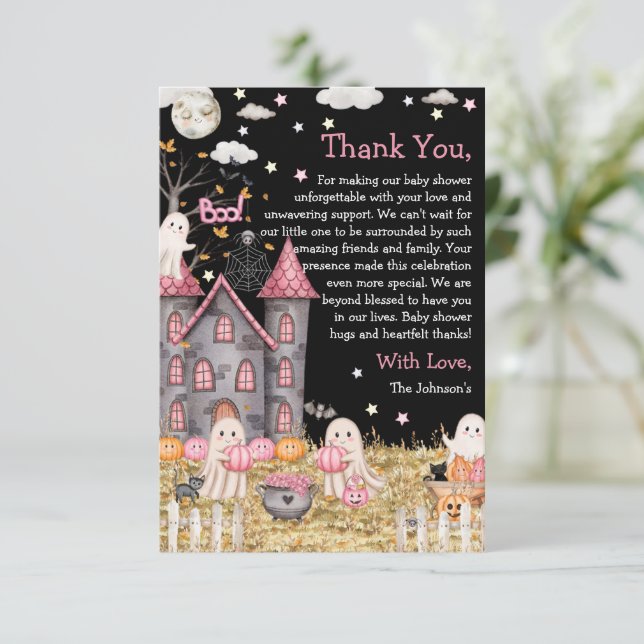 Carte De Remerciements Pastel Halloween Petit Boo Baby shower fille (Debout devant)