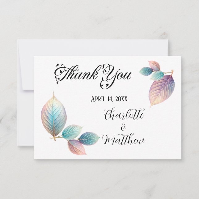 Carte De Remerciements Pastel Iridescente Feuille Mariage Dreamy Pastels (Devant)