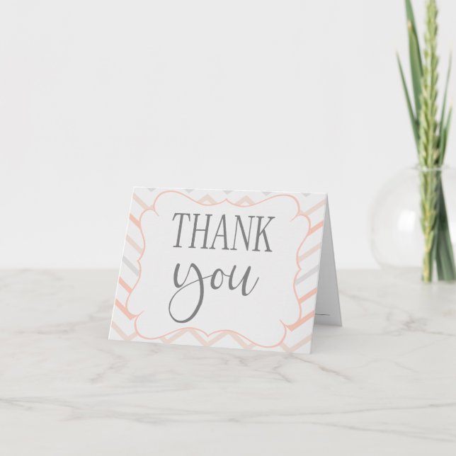 Carte De Remerciements Pastel Peach et Grey Zig Zag (Devant)