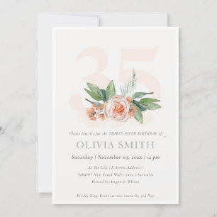 Carte De Remerciements Pastel Peach Rose Floral Bunch 35 Anniversaire Inv