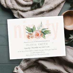 Carte De Remerciements Pastel Peach Rose Floral Bunch 90 Anniversaire Inv