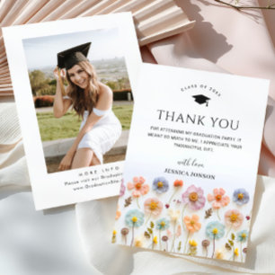 Carte De Remerciements Pastel Pink Boho Fleur sauvage PHOTO Graduation