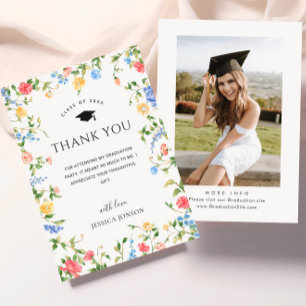 Carte De Remerciements Pastel Pink Boho Fleur sauvage PHOTO Graduation
