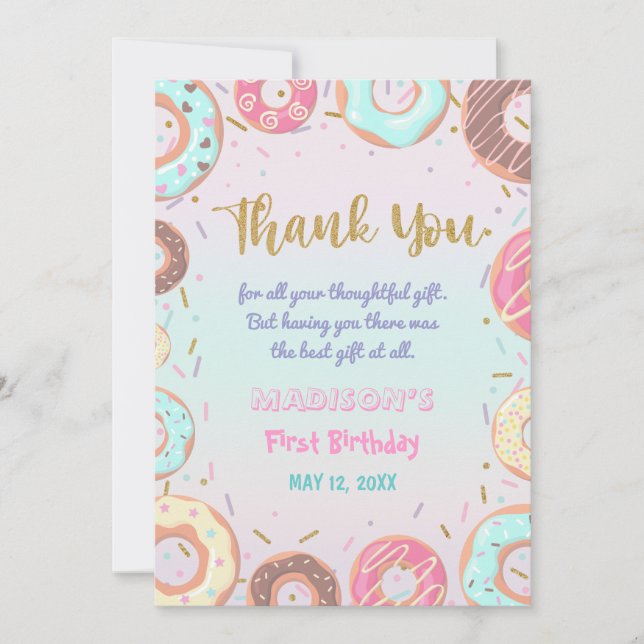 Carte De Remerciements Pastel Pink Donut Anniversaire Donut Grow Up Party (Devant)