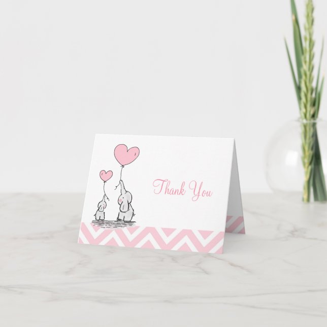 Carte De Remerciements Pastel Pink Elephant Personnalisé Baby Girl (Devant)