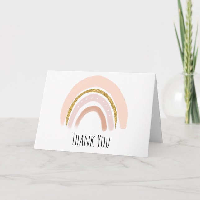 Carte De Remerciements Pastel Pink & Faux Parties scintillant Boho Rainbo (Devant)