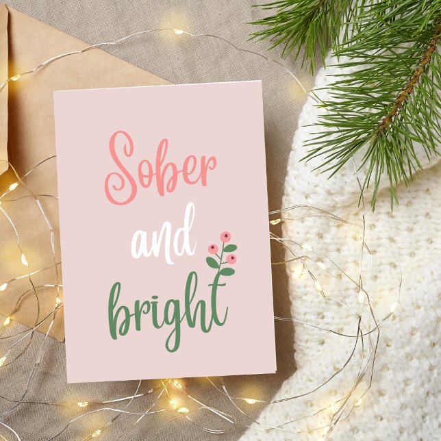 Carte De Remerciements Pastel Pink Sober et Noël lumineux (sobriety christmas card with text sober and bright, pastel pink, trendy colors comfort cosy)
