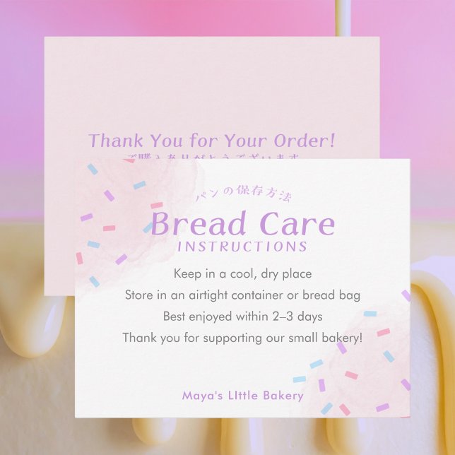 Carte De Remerciements Pastel Pink Sprinkle Bread Care Instructions (Créateur téléchargé)