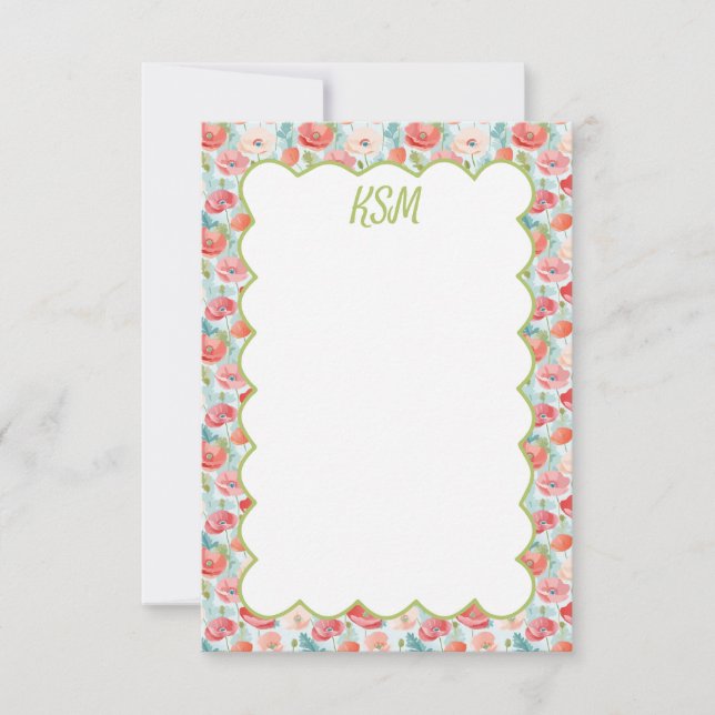 Carte De Remerciements Pastel Poppies Monogram Papier (Devant)