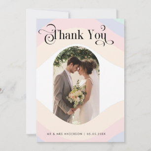 Carte De Remerciements Pastel Rainbow Arch Photo & Retro Script Mariage