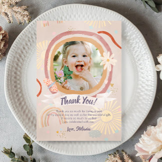 Carte De Remerciements Pastel Rainbow Pink Birthday Photo Thank You Card